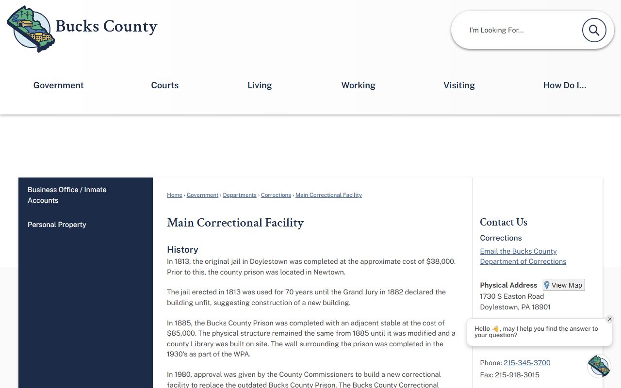 Bucks County inmate population main correctional facility record