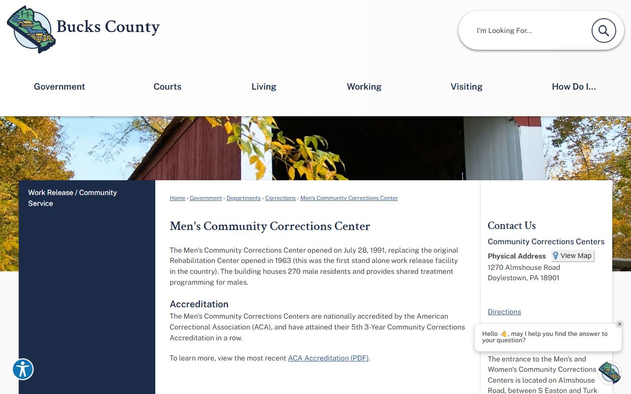 Bucks County Men's Community Corrections Center resident lookup and work release